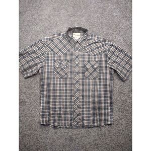 Vintage Rustler By Wrangler Shirt Men Large Brown Pearl Snap Silver Threading